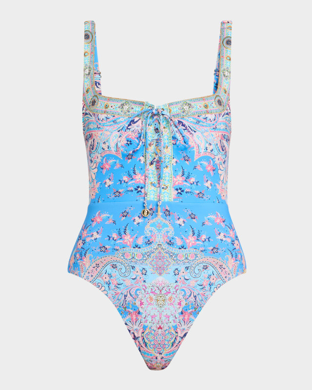 Footsteps in Folklore Laced Underwire One-Piece Swimsuit